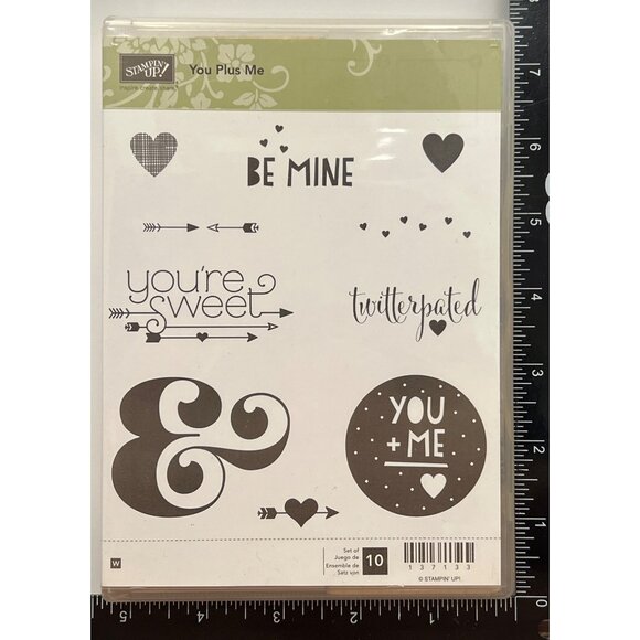 RARE STAMPIN' UP! YOU PLUS ME Wood Mounted Rubber Stamp Set VALENTINE LOVE - Picture 2 of 5